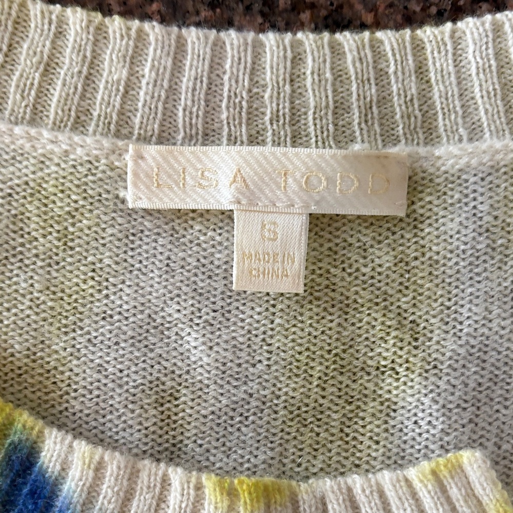 Lisa Todd Blue Yellow Tie-Dye 💯 CASHMERE Crewneck Sweater-S - Picture 2 of 10